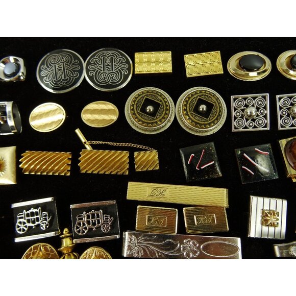 Huge Lot of Cufflinks 35 Pairs Vintage and Designer Cuff Links w Tray - Picture 4 of 8
